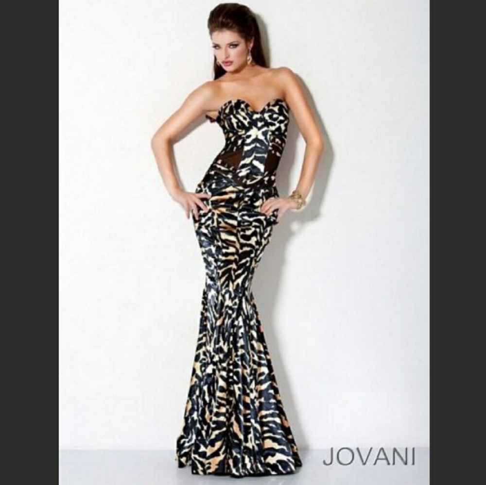 Jovani - Strapless Animal Print Dress